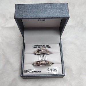NIB Sterling Silver 1/4 CTTW Diamond Cross His & Hers Wedding Ring Set Sz 7 & 11